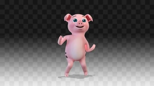 Animated Pink Pig Character Funny Dance Loop