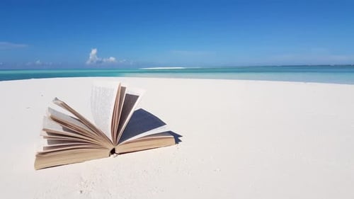 Drohnenansicht aus der Luft Zusammenfassung der Paradise Shore Beach Reise durch aquablaues Meer und weißem Sandhintergrund