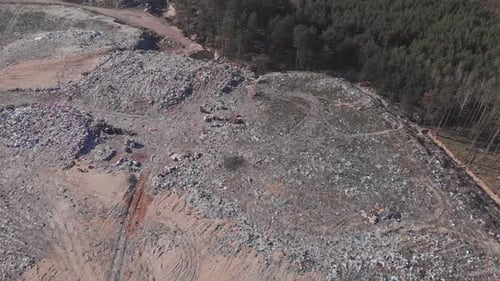 Aerial view of garbage and waste storage. Piles of trash