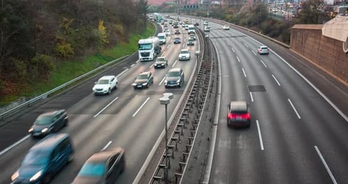 Timelapse of highway traffic during rush hour, motorway, cars
