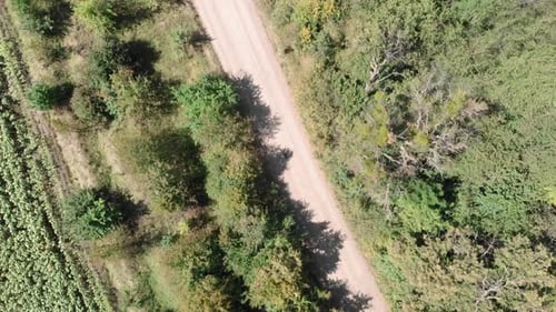 Biker Rides Along Rural Road, Aerial View