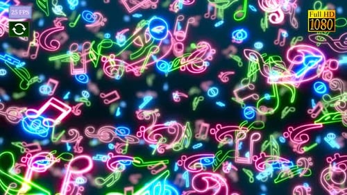 Glowing Neon Music Notes Seamless Looping Background