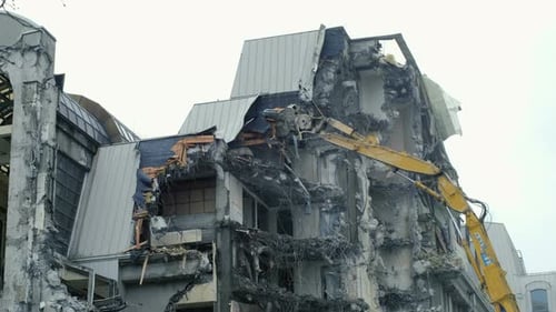 Destruction of the House with a Bulldozer. Dismantling the Old Building