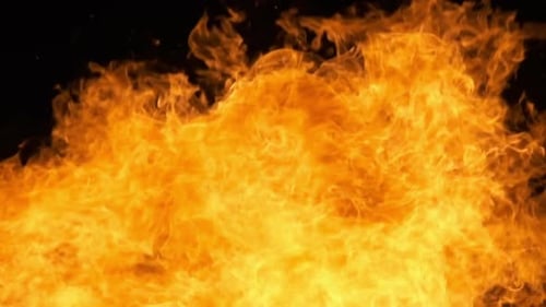 Dynamic Fire Flames Against Black Backdrop
