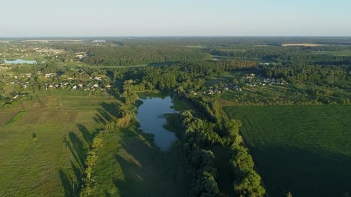Aerial View Beautiful Landscape in Summer Drone Flying Corn Field in Sunny Day