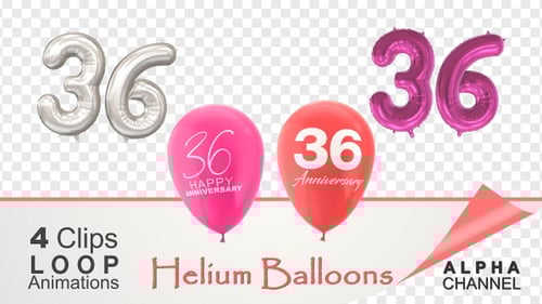 Animated 36th Anniversary Balloon Numbers and Celebration Text