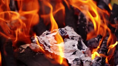 Paper and Wood Engulfed in Blazing Fire