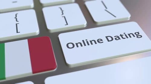 Online Dating Text and Flag of Italy on the Keyboard