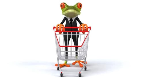 Lustiger Cartoon-Frosch einkaufen