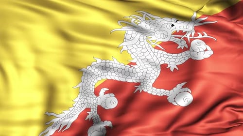 Waving Flag of Bhutan with White Dragon Symbol