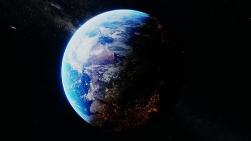 Planet Earth Rotating in Space with Glowing City Lights
