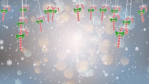 Christmas Candy Cane Garland with Falling Snow Animation