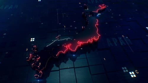 Futuristic Neon Japan Map Reveal Animation