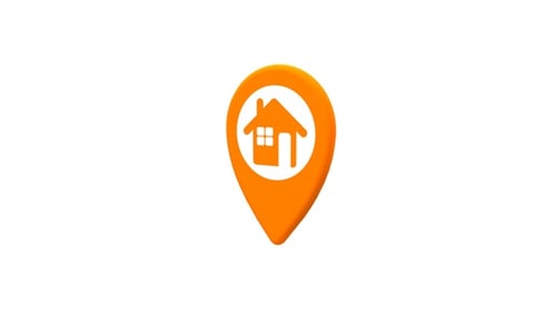 Orange 3D Map Pointer With House Icon V7