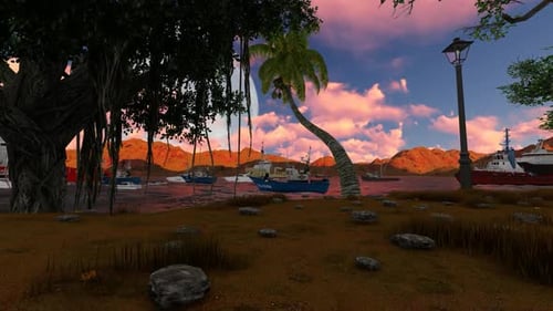 Giant Moon Rising Over Tropical Bay with Ships at Sunset