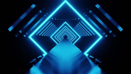 New Light Blue Square Tunnel With Mirrored Lines Background Vj Loop HD