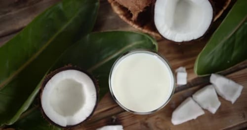 Overhead Shot of Coconut Milk Still Life