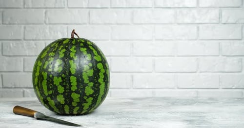 A Whole Watermelon Dripping Water.
