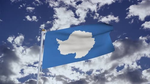 Antarctica Flag Waving Against a Cloudy Blue Sky