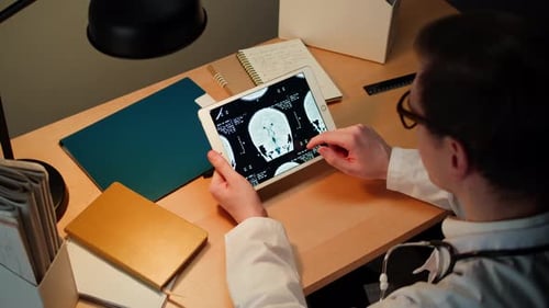Doctor Examining Xray on Gadget Tablet