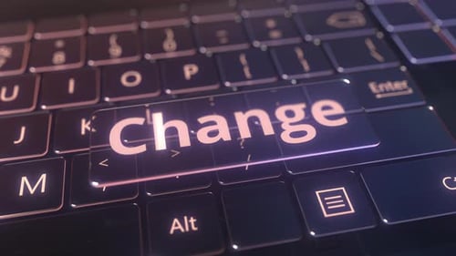 Teclado de computador futurista e tecla de mudança transparente