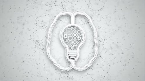 Animated Brain and Lightbulb Idea with Rotating Gears Reveal