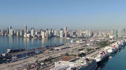 Port of Miami and Miami Downtown seen from above, USA