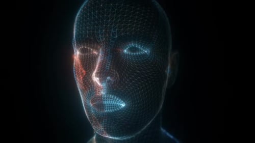 Futuristic Digital Human Head Wireframe Scan Animation