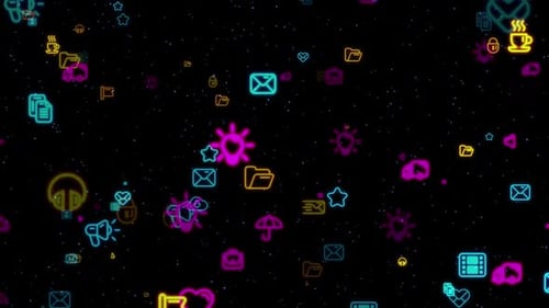 Dynamic Neon Abstract Technology Icons Background