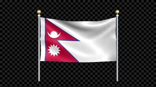 Nepal Flag Waving In Double Pole Looped