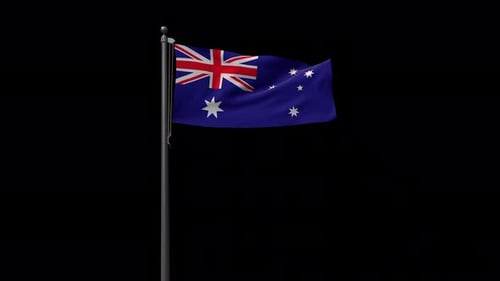 Waving Australian Flag on Flagpole