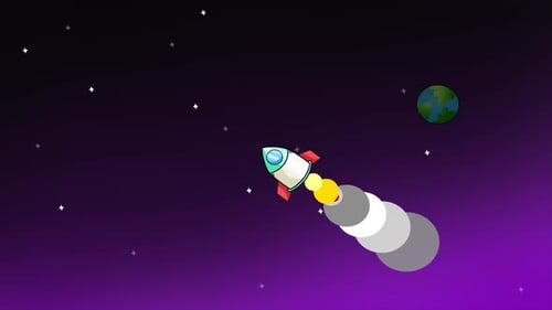 Animated Space Travel with Cartoon Rocket and Earth