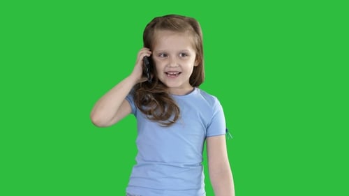 Happy Girl Talking on Mobile Phone, Green Screen