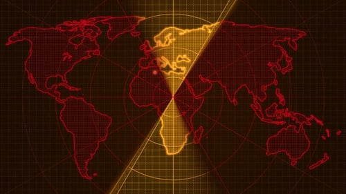 Carte du monde de couleur marron rouge Recherche Radar Hud Animé