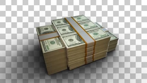 Rotating American US Dollar Bills / Stacked Money with Alpha Channel - 4K