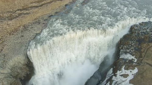 Dettifoss Powerful Waterfall. Iceland. Aerial View