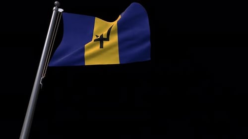 Realistic Barbados Flag Waving on Transparent Alpha Background