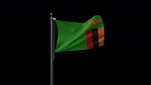 Realistic Zambia National Flag Waving Loop with Alpha Channel