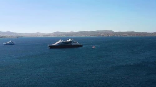 Aerial view at the cruise ship at the day time. Adventure and travel.