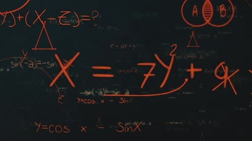La cámara vuela a través de las fórmulas matemáticas en segundo plano.
