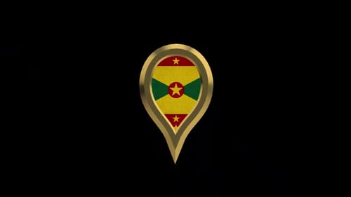 Golden 3D Map Pin with Rotating Grenada Flag