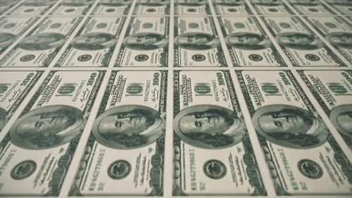 US Hundred Dollar Bills Printing and Moving Continuously