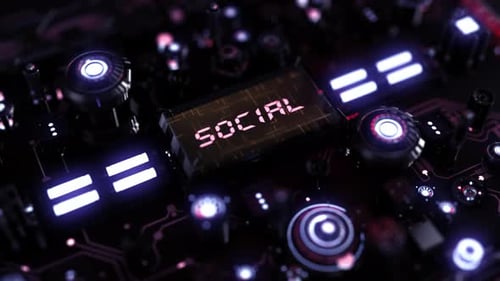 Futuristic Social Media Circuit Board Animation