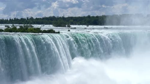 Niagara Falls River Falling Over The Waterfall Edge, tripod slowmotion