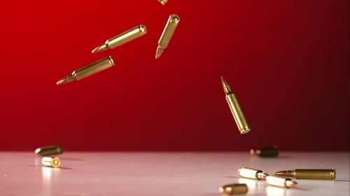 Bullets falling bouncing in ultra slow motion 1500fps on a reflective surface - BULLETS PHANTOM