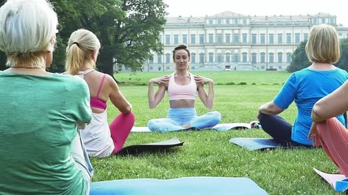 Group of senior doing training at the park