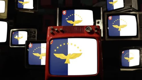 Vintage Televisions Displaying a Flag