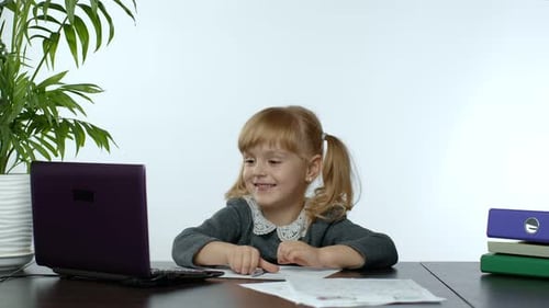 Back To School, Online Learning for Kids, Distance Lesson, Education at Home. Child Doing Homework