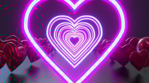 Glowing Neon Heart Tunnel Infinite Loop Background