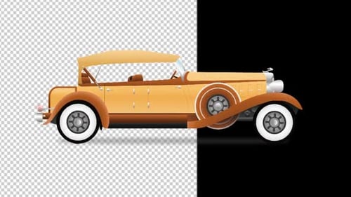 Animated Classic Vintage Convertible Car Driving with Alpha Channel